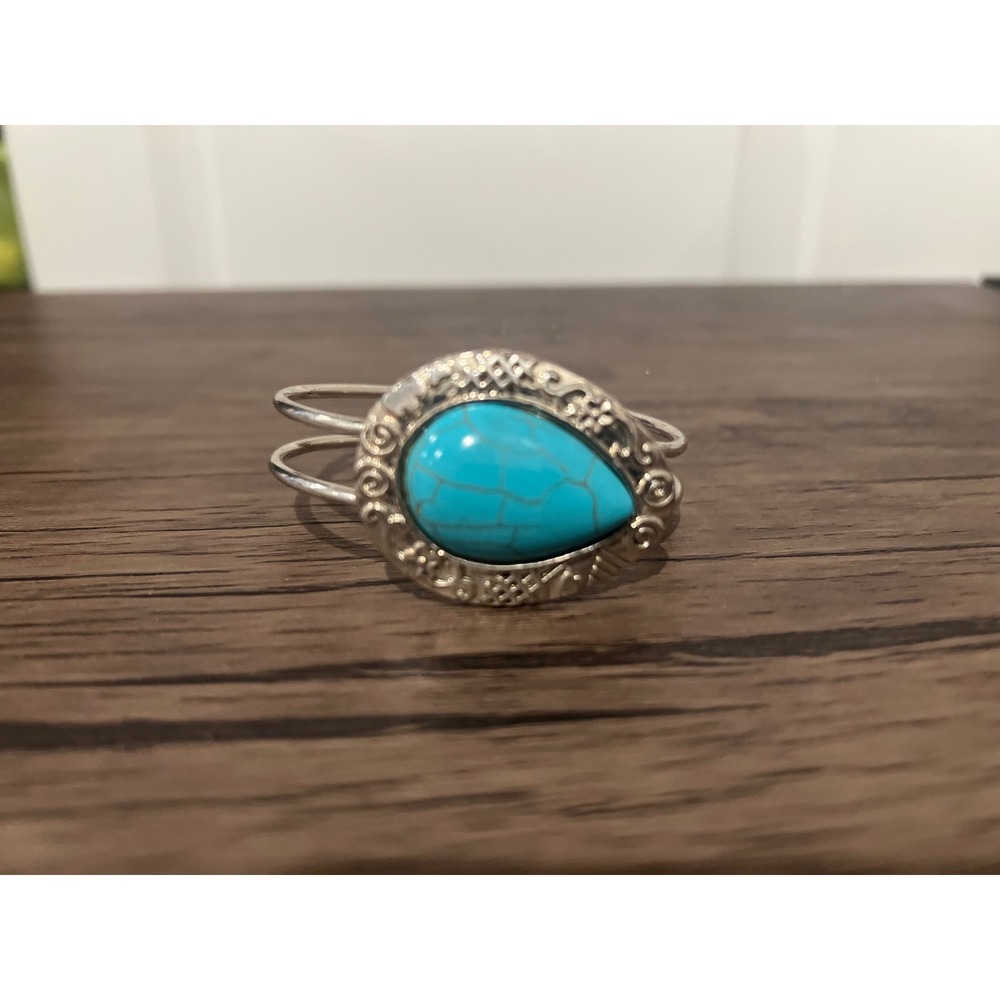 Cuff Bracelet Silver Faux Turquoise Southwestern‎ Boho Western Rodeo Bangle